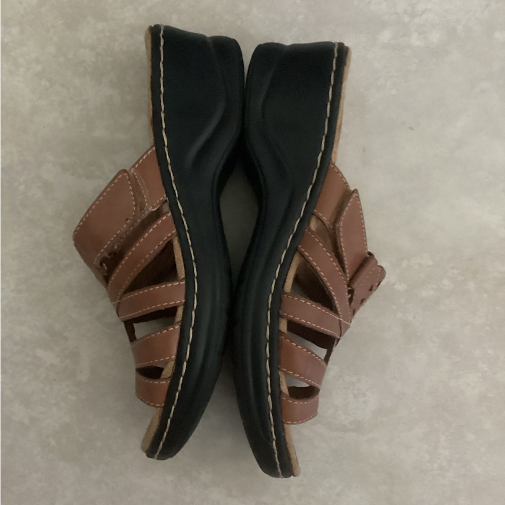 💗 CLARKS Bendables sandals 7.5 leather shoes Lexi Holly slides slip on brown - Picture 7 of 9
